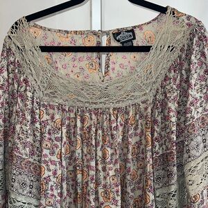 Angie Bohemian Floral Crochet Blouse - Pink and Cream